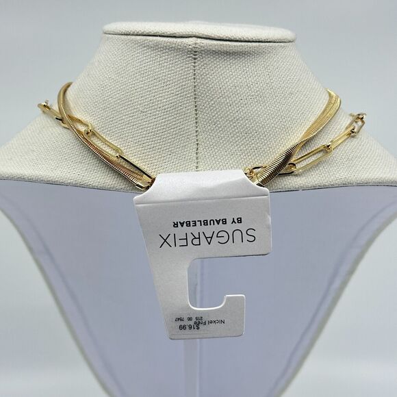 Sugarfix By Baublebar Necklace Omega Chain Link Layered Gold Tone - Picture 4 of 10